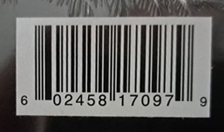 Code barre (étiquette collé sur l'emballage plastique)