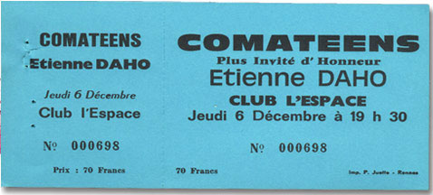 Etienne Daho - Billet Concert 6 décembre 1984 avec Les Comateens - Rennes